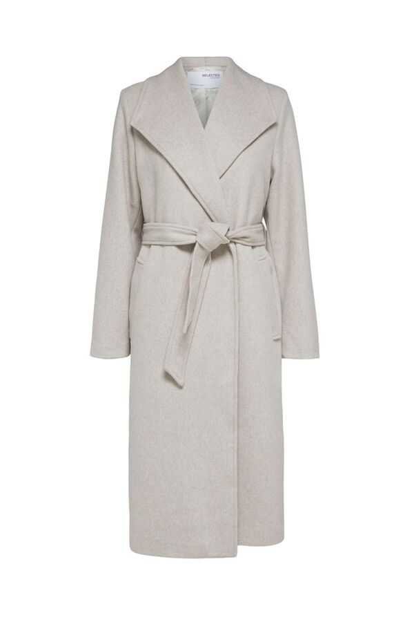 Selected Femme Abrigo wrap largo de lana con cintur&oacute;n Gris