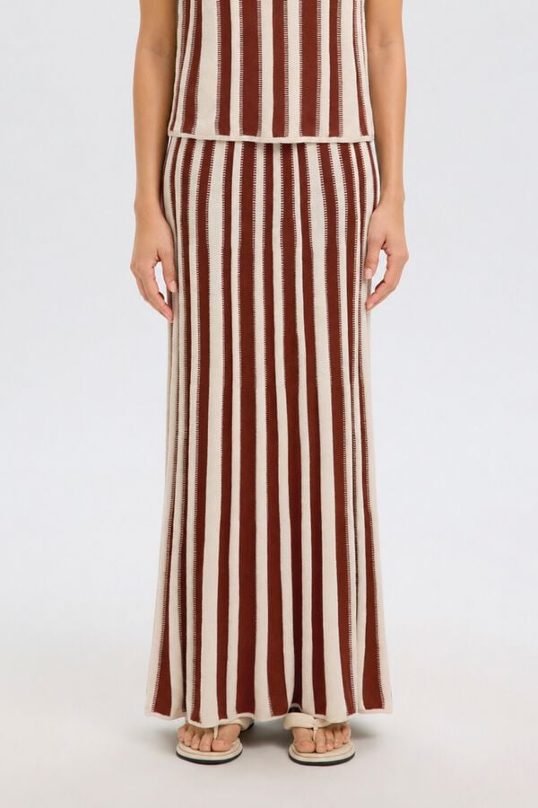 Selected Falda punto rayas Estampado beige