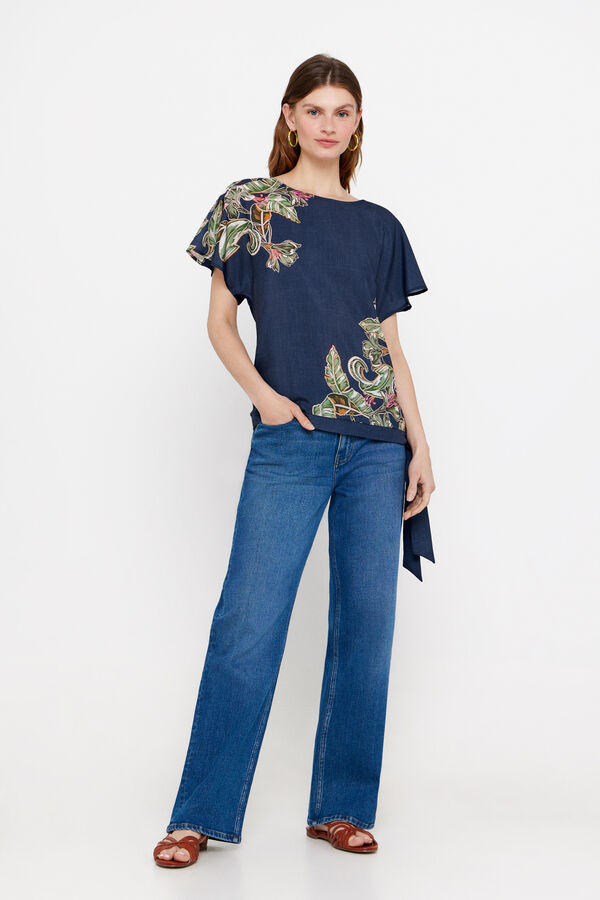 Cortefiel Top combinado em tecido estampado Azul