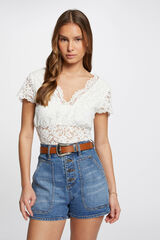 Morgan Camiseta de renda com renda em V Ecru