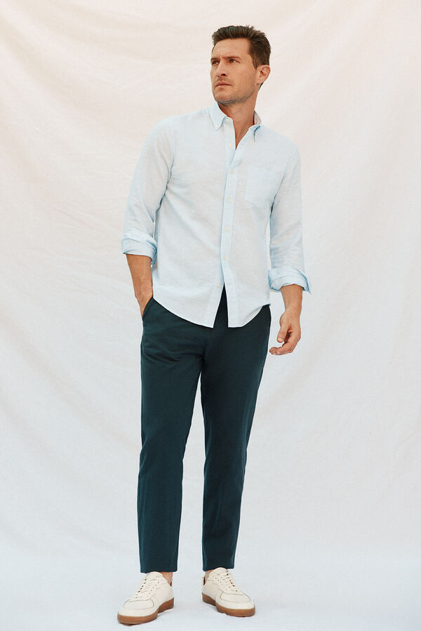 Cortefiel Camisa lino algod&oacute;n liso Azul