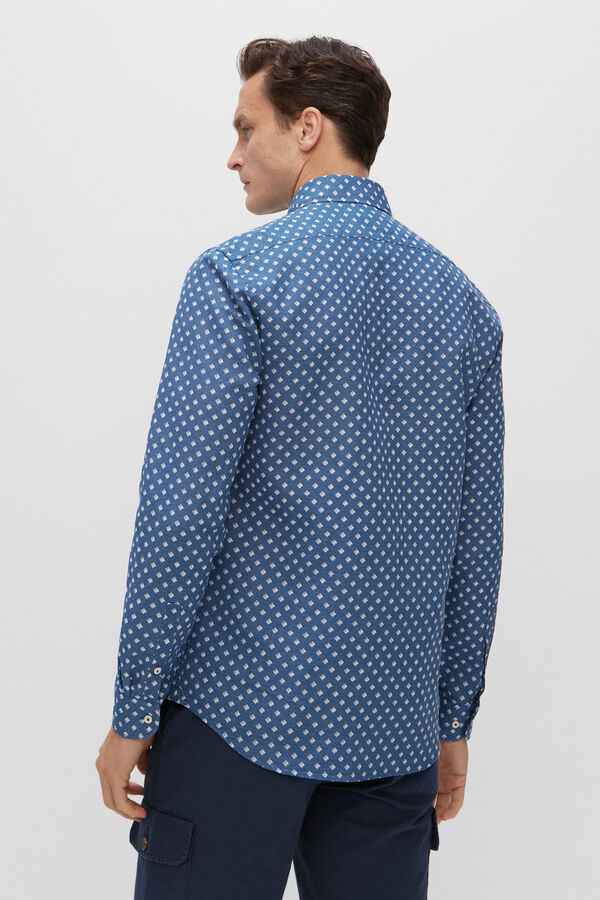 Cortefiel Camisa microestampada linho algodão Azul