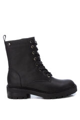 XTI Botins militar feminina com atacadores e fecho-&eacute;clair Preto