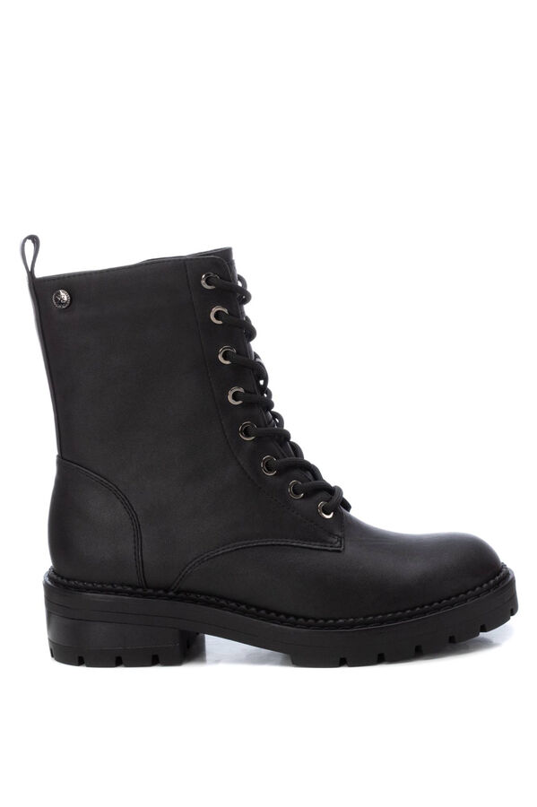 XTI Botins militar feminina com atacadores e fecho-&eacute;clair Preto