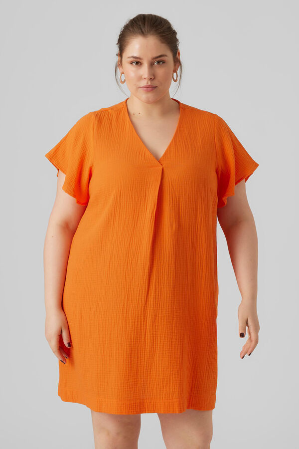 Cortefiel Vestido corto de algodón Naranja