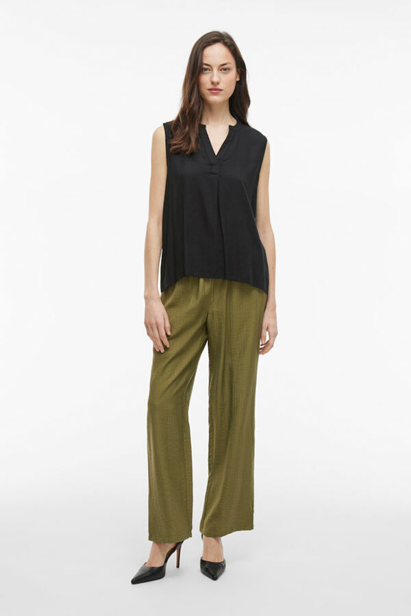 Vila Blusa de viscose mangas com gola mao Preto