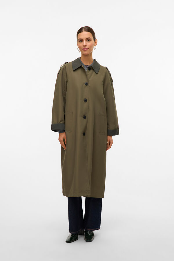 Vero Moda Gabardina larga bicolor Verde