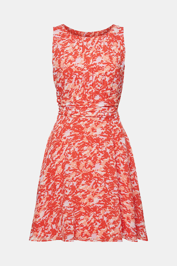 Esprit Vestido midi plisado sin mangas estampado abstracto Estampado naranja