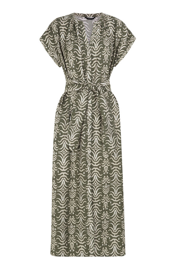 Cortefiel Vestido largo con cintur&oacute;n Estampado verde
