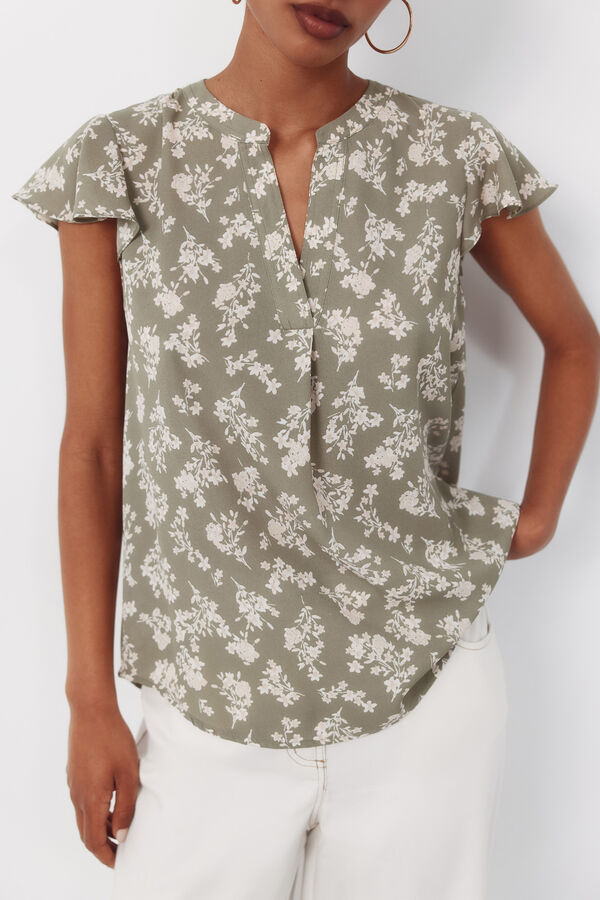 Cortefiel Blusa fluida manga com folho Verde