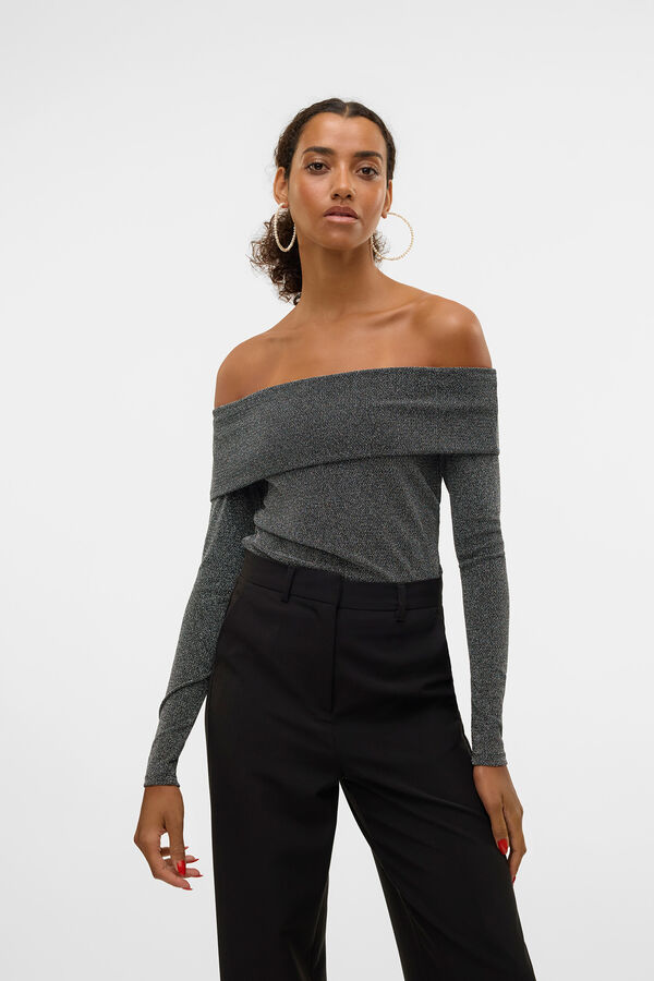 Vero Moda Blusa Lurex Bardot com gola Preto