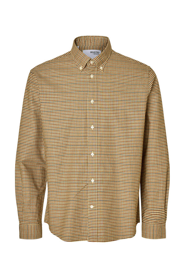 Selected Camisa cuadros 100% algod&oacute;n Beige