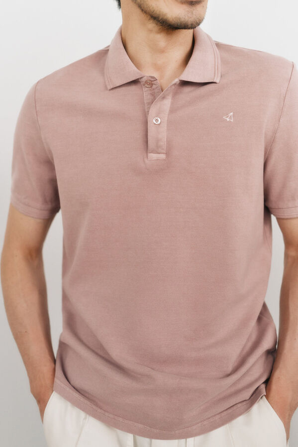 OOTO Polo pique lavado bordado avión Rosa