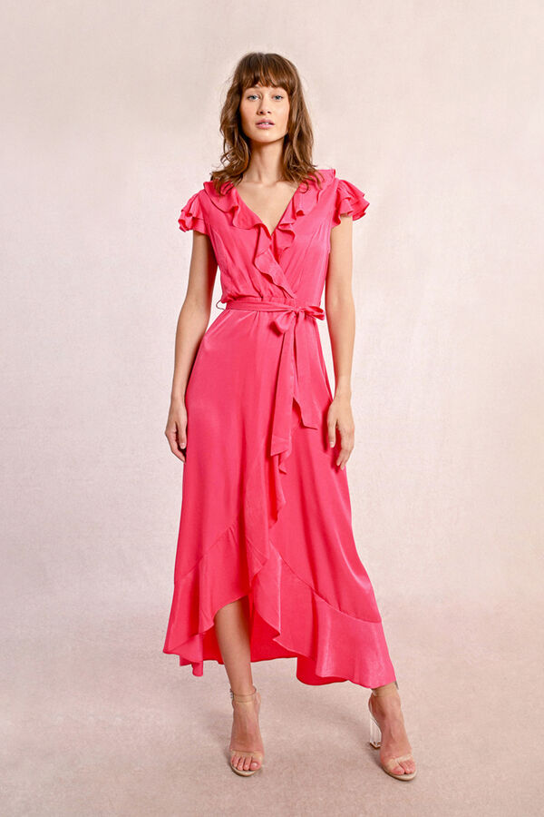 Molly Bracken Vestido longo com manga curta e babados Subiu