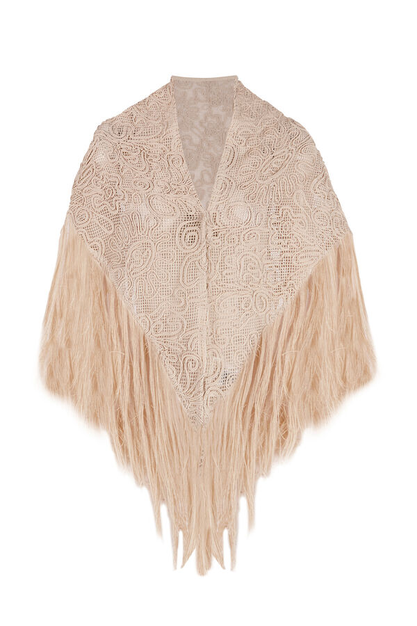 Slowlove Pa&ntilde;uelo flecos bordado Marfil