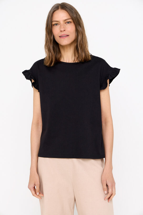 Cortefiel Camiseta b&aacute;sica volantes Negro