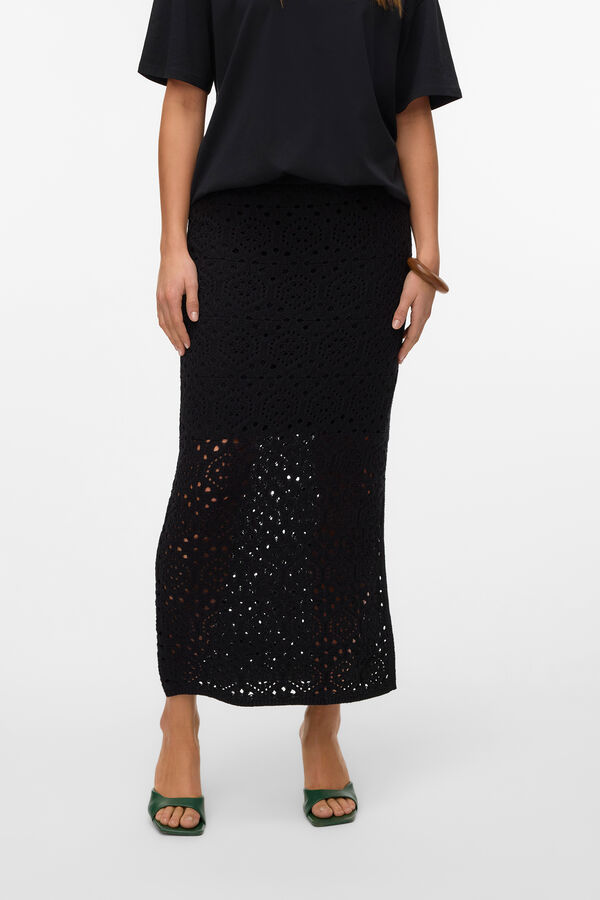 Vero Moda Falda midi punto calado Negro