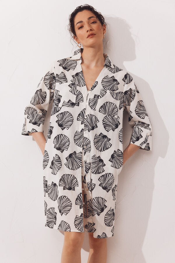 Cortefiel Caft&aacute;n camisero algod&oacute;n estampado Estampado blanco