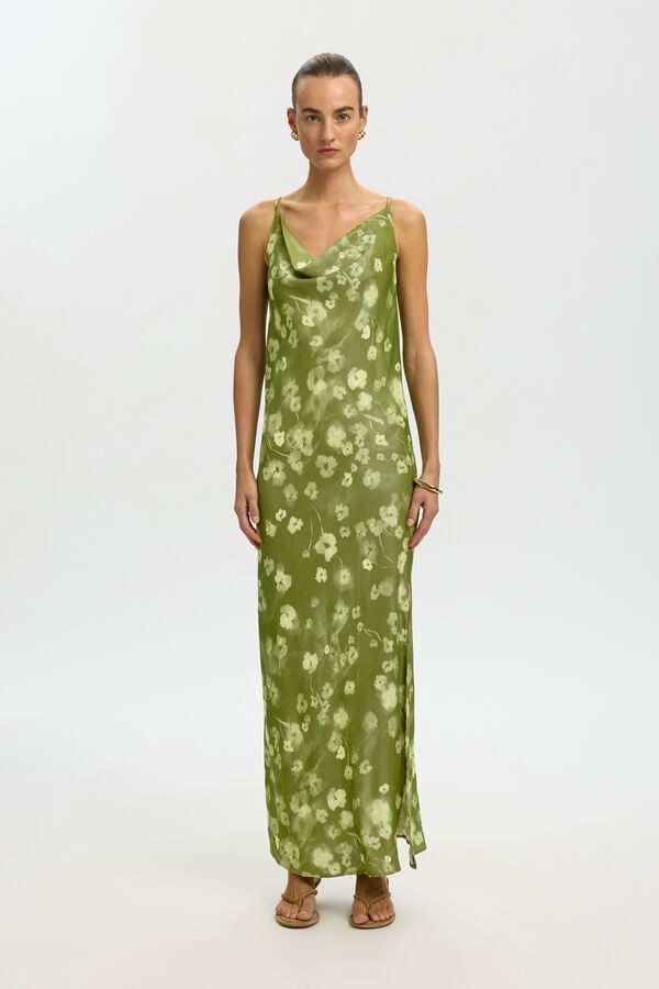 Selected Vestido largo de tirantes finos Verde