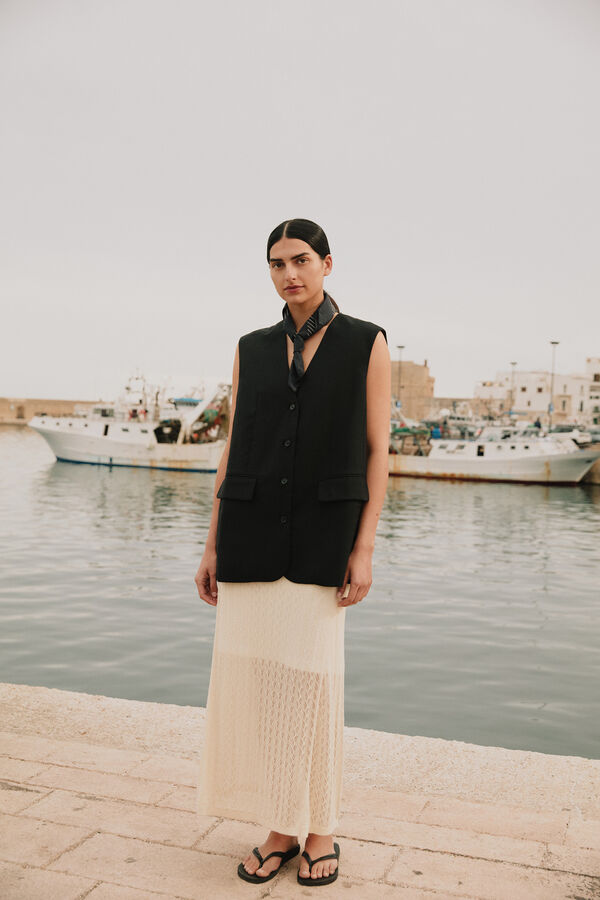 Selected Femme Falda Midi de punto ligero confeccionada con lino, algodón orgánico y Tencel. Gris