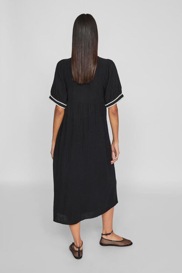 Vila Vestido midi com manga bal&atilde;o Preto