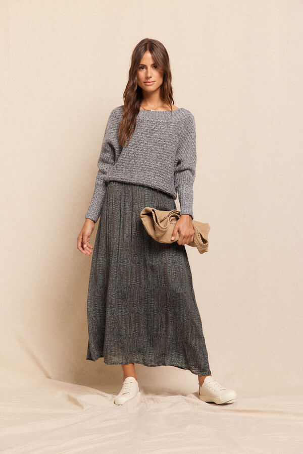 Slowlove Falda midi satinada estampada Estampado gris