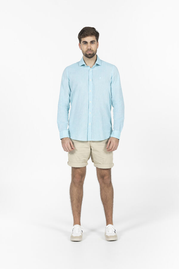 elPulpo Camisa lino y algod&oacute;n logo Turquesa