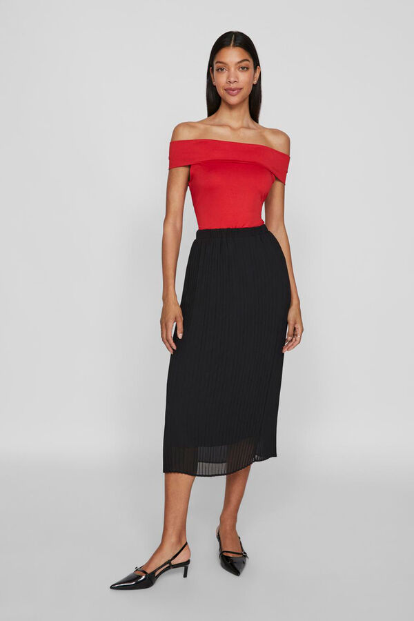 Vila Saia midi plissada Preto