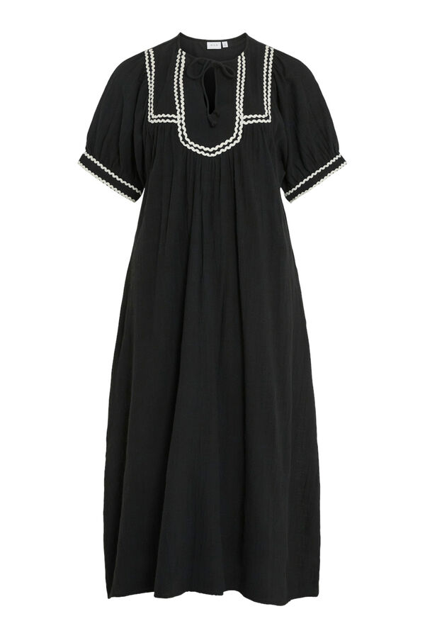 Vila Vestido midi com manga bal&atilde;o Preto