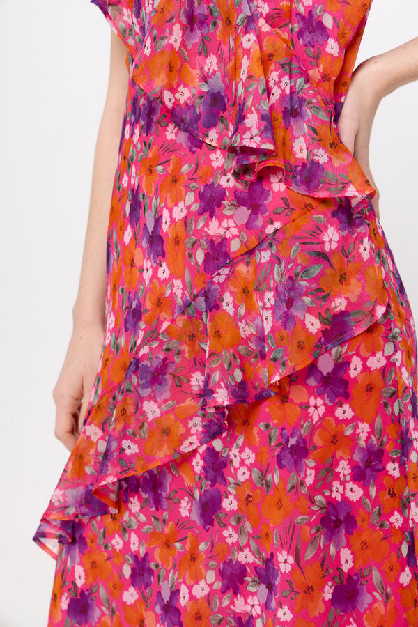 Cortefiel Vestido estampado volantes Multicolor