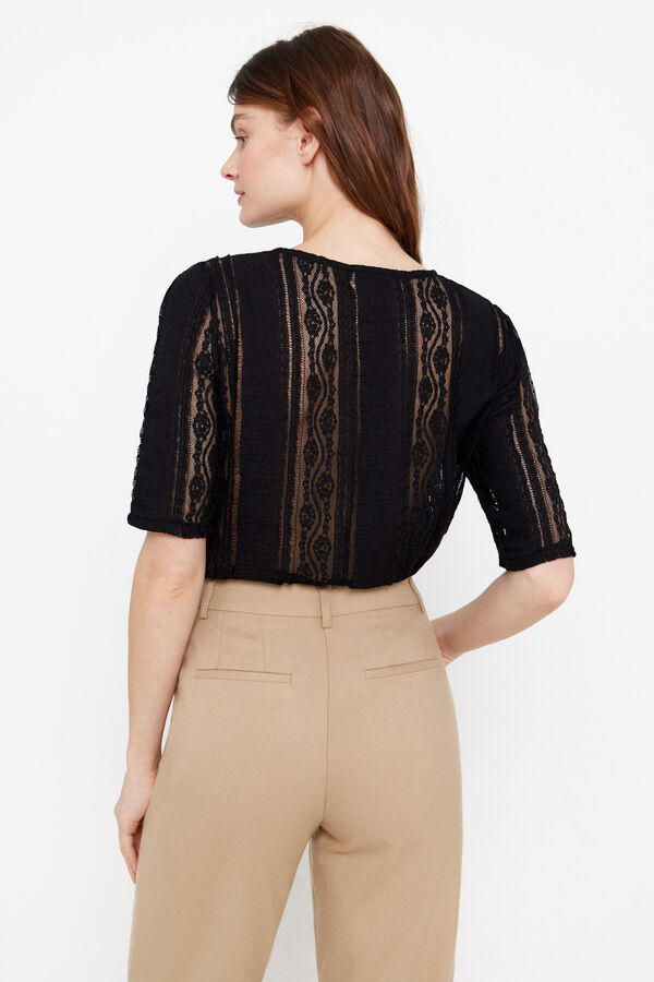 Cortefiel Top encaje Negro
