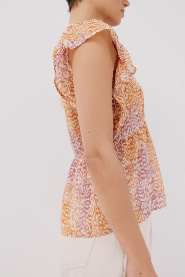 Cortefiel Blusa estampada volante Multicolor