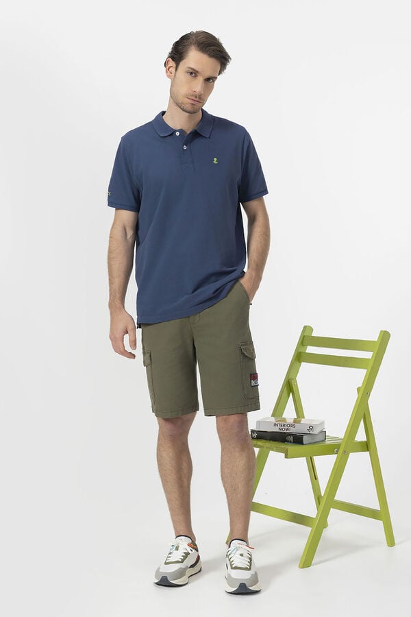 elPulpo Polo lavada com bordado contrastante Azul