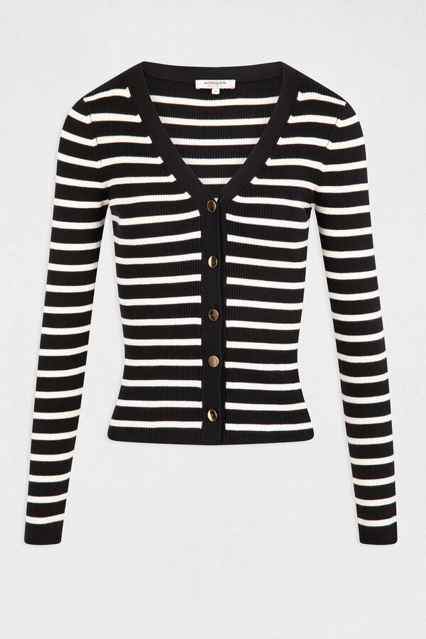 Morgan Cardigan manga comprida com riscas Azul