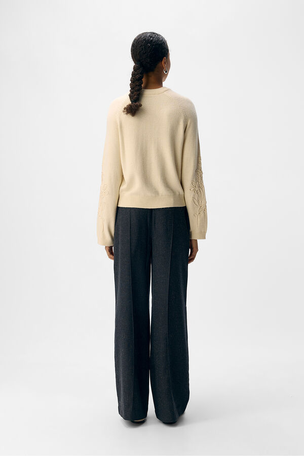 Object Camisola de malha bordado com flores Tostado
