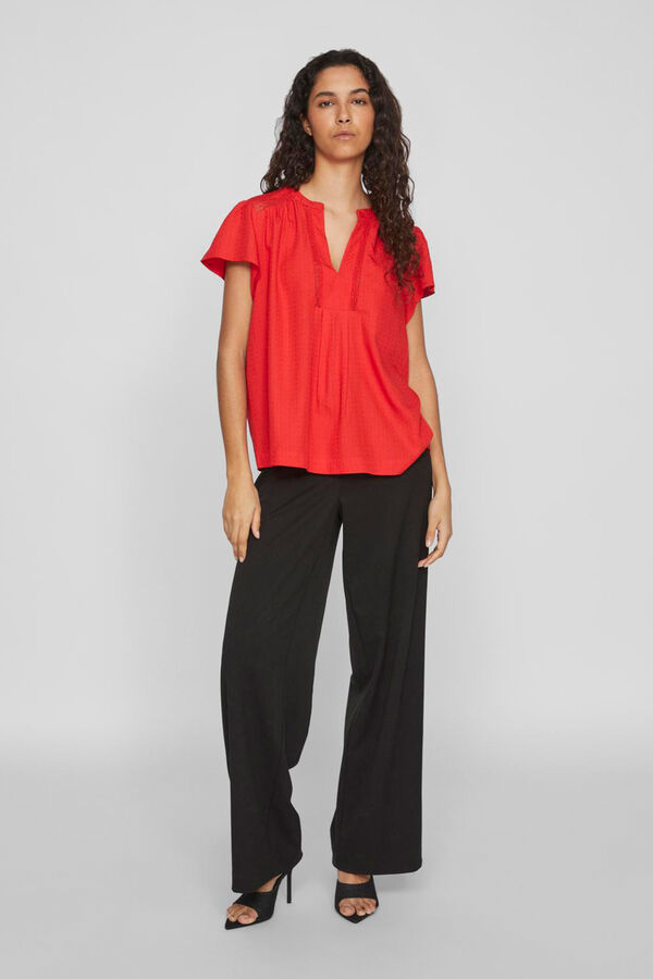 Vila Blusa de manga curta com decote em bico Vermelho