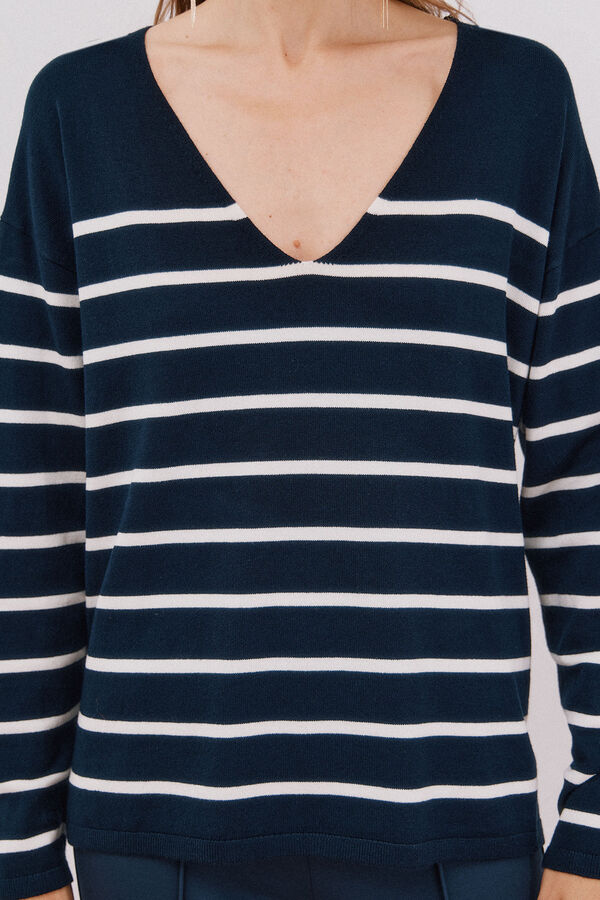 Cortefiel Camisola de malha decote bico Azul