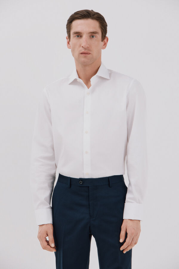 Cortefiel Camisa vestir lisa f&aacute;cil plancha Blanco