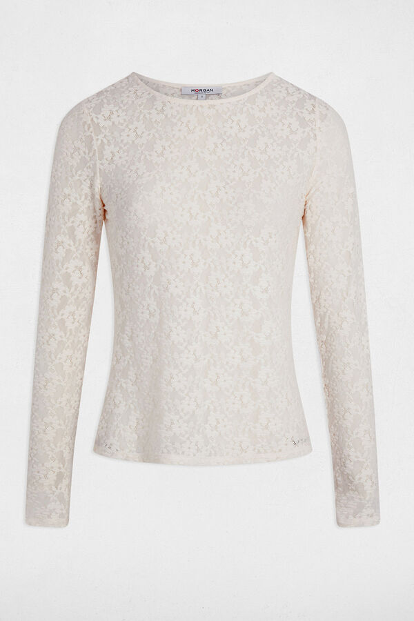 Morgan T-shirt cintada de renda Ecru