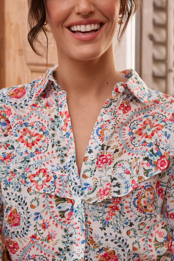 Pol&iacute;n Et Moi Blusa com folho Volamia  Multicolorido