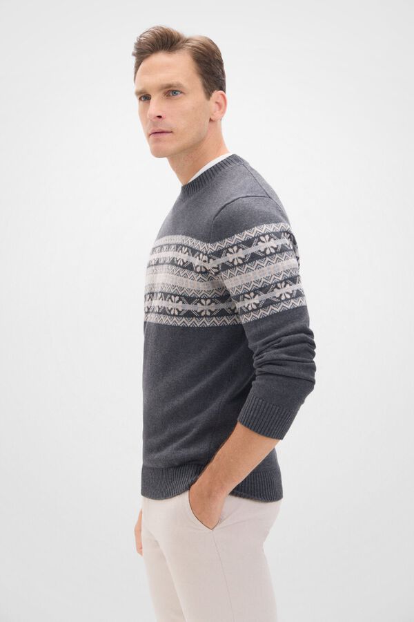 Cortefiel Su&eacute;ter fantasia de algod&atilde;o com gola redonda Cinzento