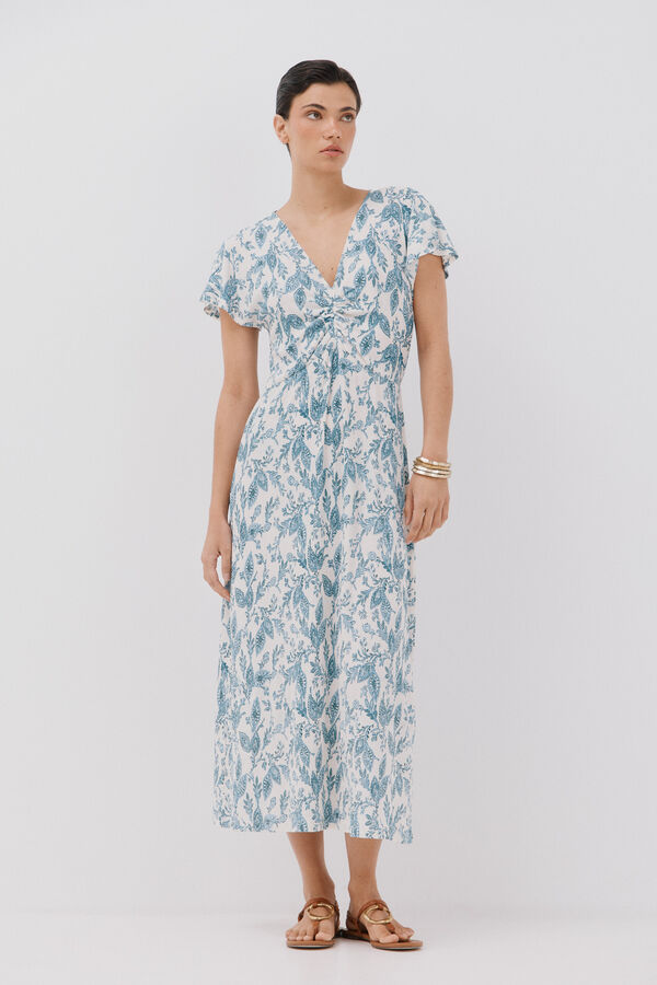 Cortefiel Vestido frunce estampado Estampado blanco