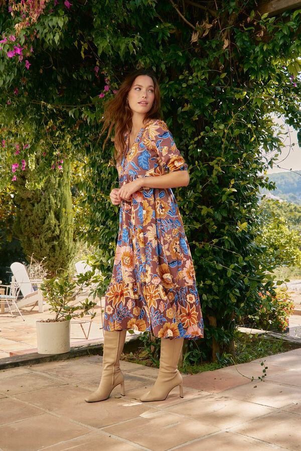 Jaase Vestido midi Eve estampado tierra Multicolor