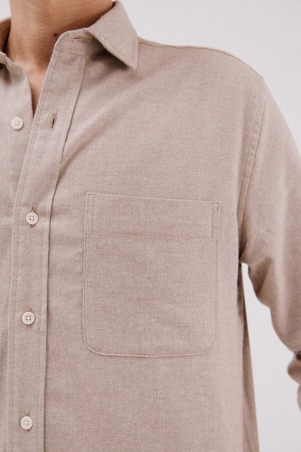 Cortefiel Camisa franela espiga Beige