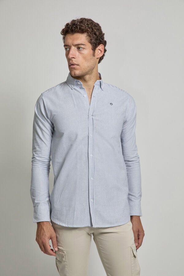 Street Monkey Camisa Oxford rayas con logo Azul marino