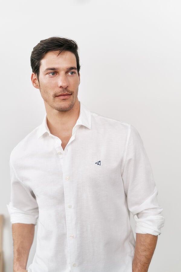 OOTO Camisa algod&atilde;o linho manga comprida Branco