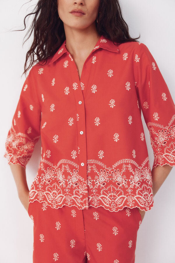 Cortefiel Camisa detalles bordados Coral