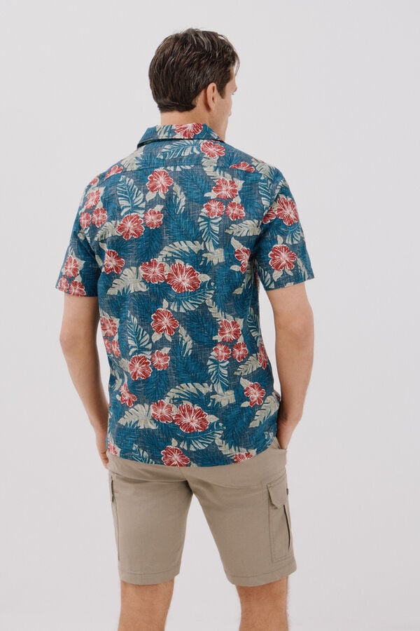 Cortefiel Camisa estampada manga curta Azul