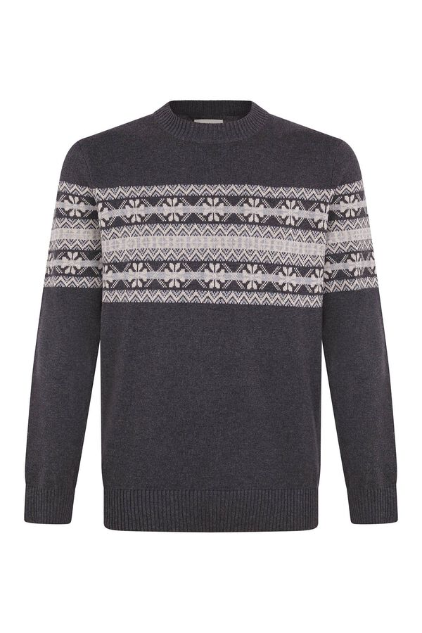 Cortefiel Su&eacute;ter fantasia de algod&atilde;o com gola redonda Cinzento