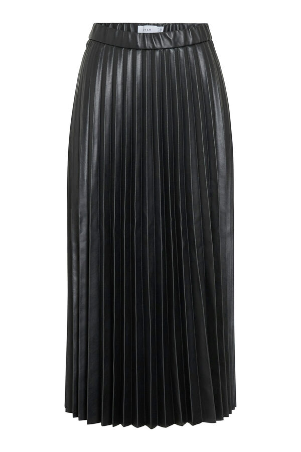 Vila Falda midi plisada polipiel Negro